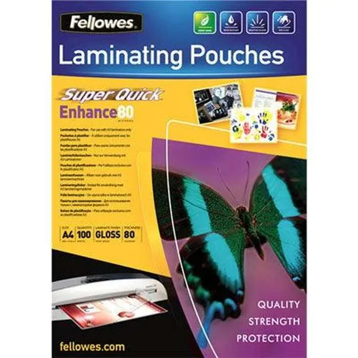 Fellowes Superquick Laminating Pouch Gloss 80 Micron A4 Clear Pack 100