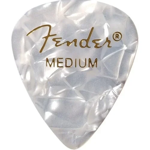 Fender Premium Celluloid 351 Shape Picks, Medium, White Moto, 12-Pack