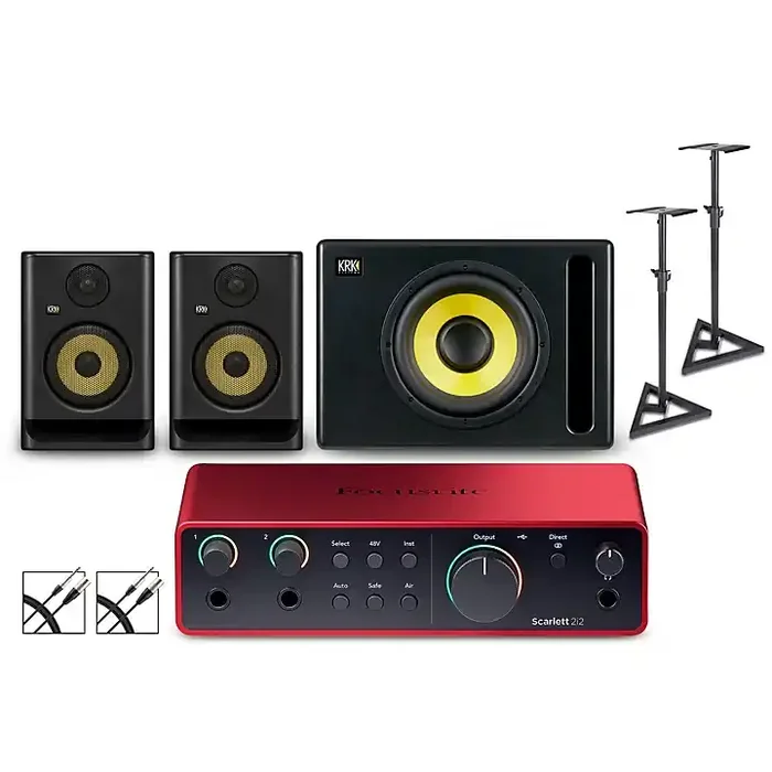 Focusrite 2i2 Gen4 with KRK ROKIT G5 Studio Monitor Pair & S10 Subwoofer (Stands & Cables Included) ROKIT 5 Guitar Center