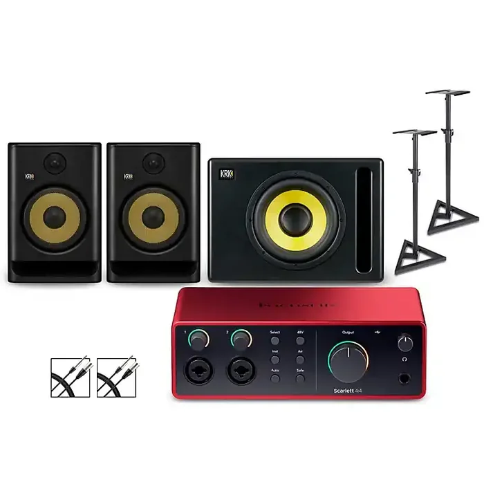Focusrite 4i4 Gen4 with KRK ROKIT G5 Studio Monitor Pair & S10 Subwoofer (Stands & Cables Included) ROKIT 8 Guitar Center