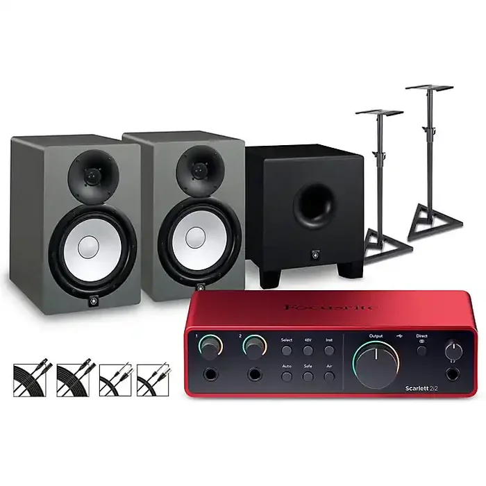 Focusrite Scarlett 2i2 Gen 4 With Yamaha HS Studio Monitor Pair & HS8S Subwoofer Bundle (Stands & Cables Included) HS8 SG Guitar Center