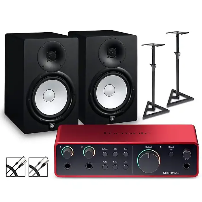Focusrite Scarlett 2i2 Gen 4 With Yamaha HS Studio Monitor Pair Bundle (Stands & Cables Included) HS8 Guitar Center