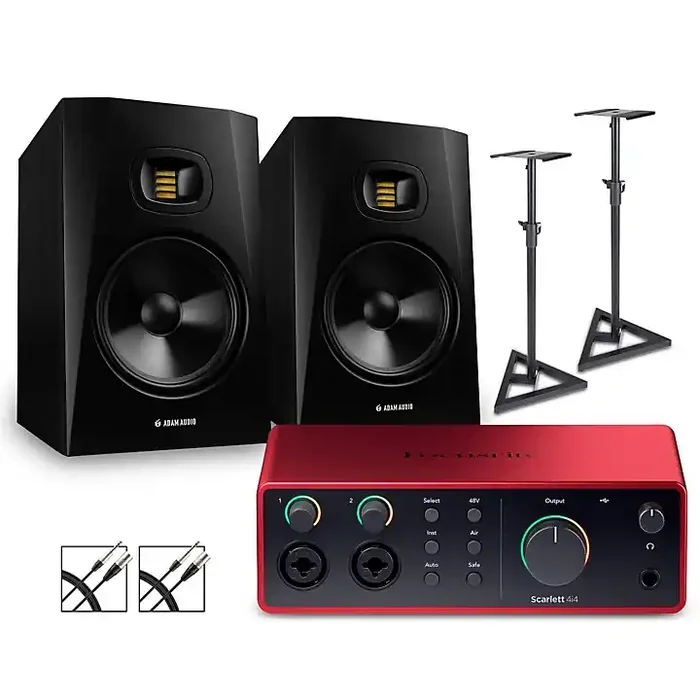 Focusrite Scarlett 4i4 Gen 4 with Adam Audio T-Series Studio Monitor Pair Bundle (Stands & Cables Included) T8V Guitar Center