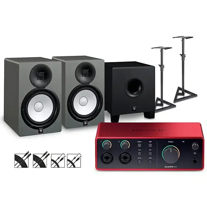 Focusrite Scarlett 4i4 Gen 4 With Yamaha HS Studio Monitor Pair & HS8S Subwoofer Bundle (Stands & Cables Included) HS8 SG Guitar Center