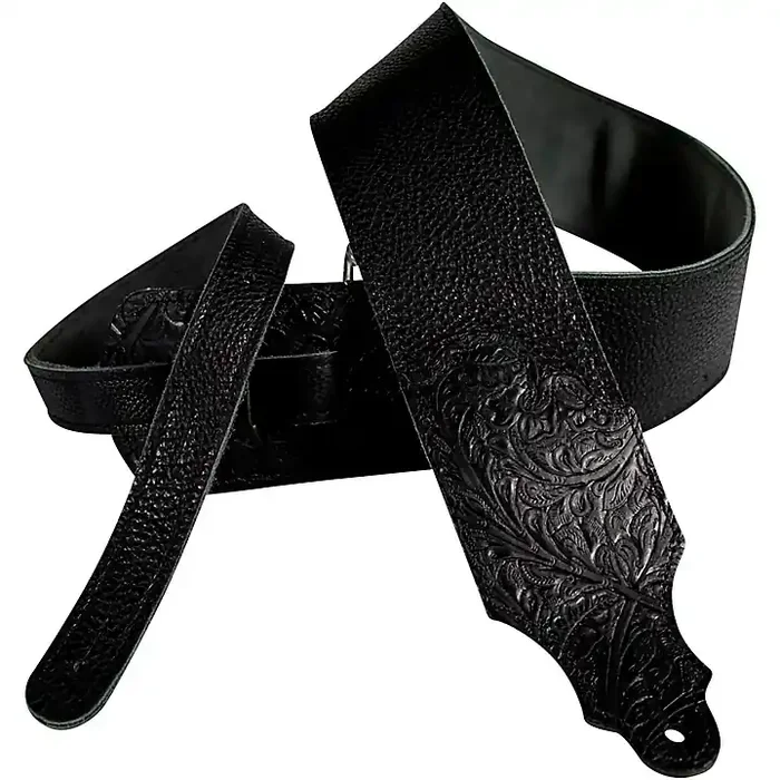 Franklin Strap Tooled Glove Leather Guitar Strap Black with Black Tooled Endtabs Guitar Center