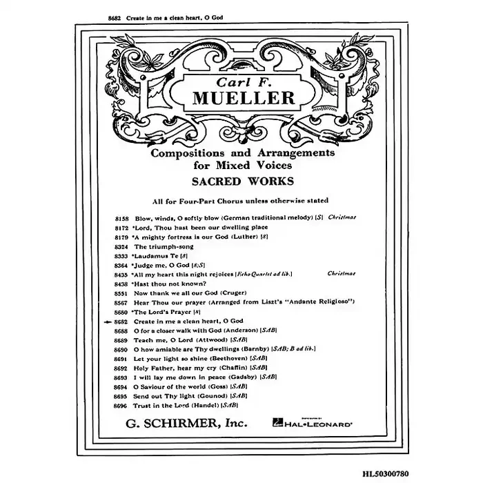 G. Schirmer Create in Me a Clean Heart, O God SATB composed by Mueller C F Guitar Center