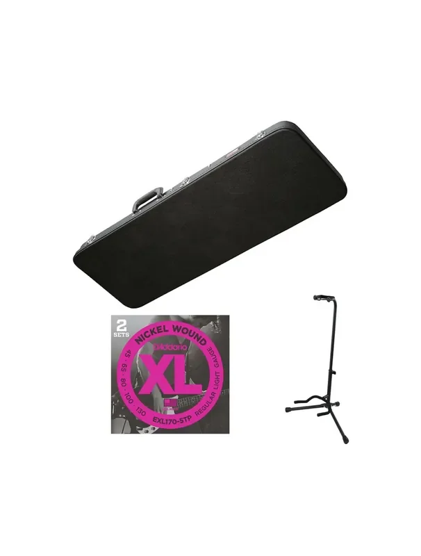 Gator Cases GWE-BASS Bass Case + Guitar Stand + D‘addario EXL170-5TP (2-Pack)