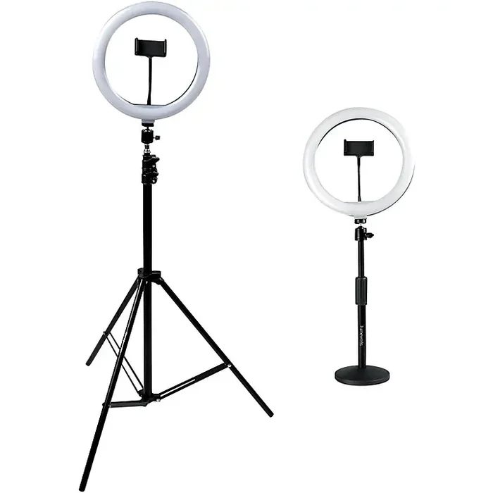 Gator Set of Two Height-Adjustable Stands With Pivoting LED Ring Lights and Universal Phone Holders Guitar Center