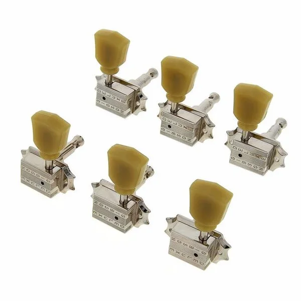 GIBSON ACCESSORIES VINTAGE TUNING MACHINE HEADS – NICKEL W/ GREEN BUTTONS (PMMH-010)