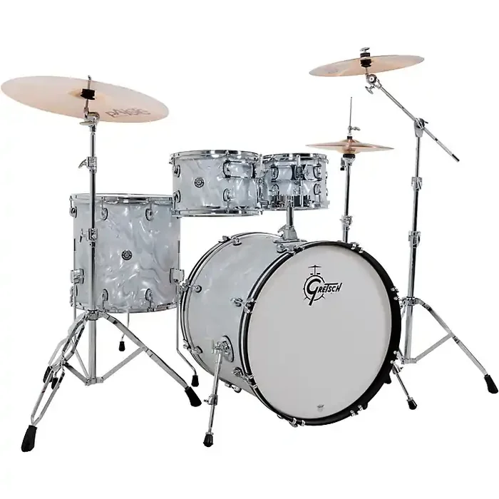 Gretsch Drums Catalina Club 4-Piece Shell Pack With 22″ Bass Drum White Satin Flame Guitar Center