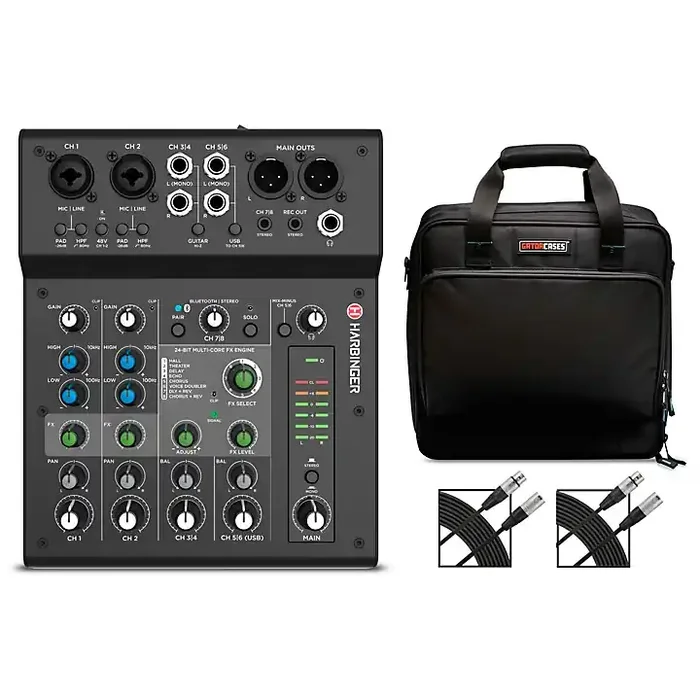 Harbinger LX8 8-Channel Analog Mixer With Gator Mixer Bag and Cables Guitar Center