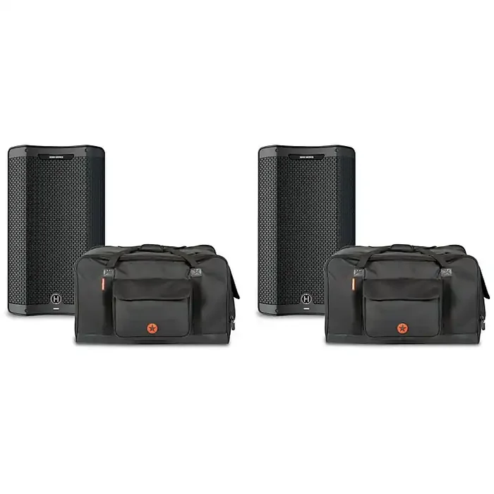 Harbinger VARI V3412 12″ Powered Speakers Package With Avenue II Road Runner Bags Guitar Center