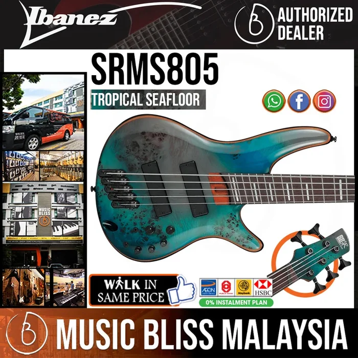 Ibanez Bass Workshop SRMS805 Multi-scale Electric Bass Guitar – Tropical Seafloor (SRMS805-TSR)