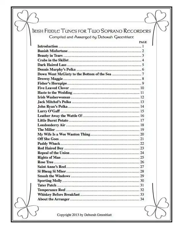 Irish Fiddle Tunes for Two Soprano Recorders
