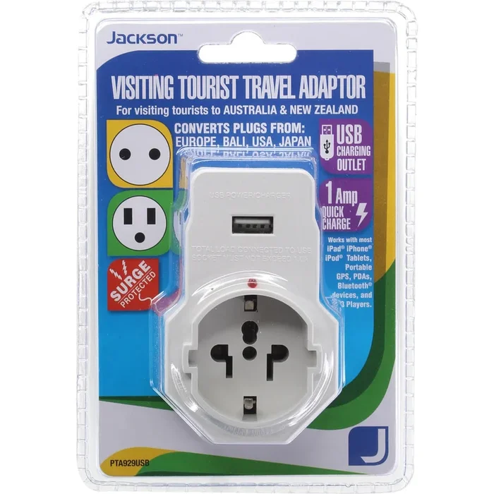 Jackson Incoming Travel Adaptor with USB Charging (Europe, USA & Asia)
