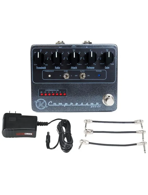 Keeley Compressor Pro Pedal + Gator 9V Power Combo & 3 Patch Cables