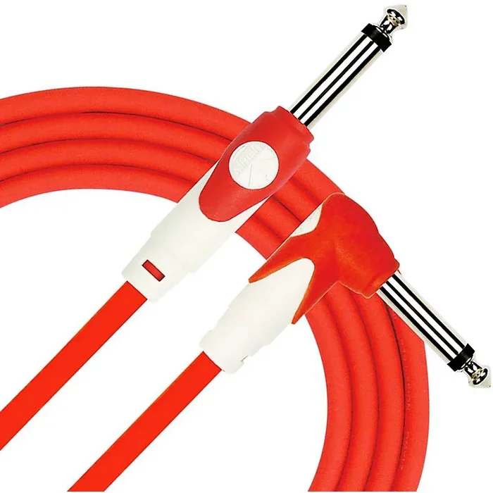 Kirlin LightGear Straight to Right Angle Instrument Cable, 10′ With PVC Jacket Red