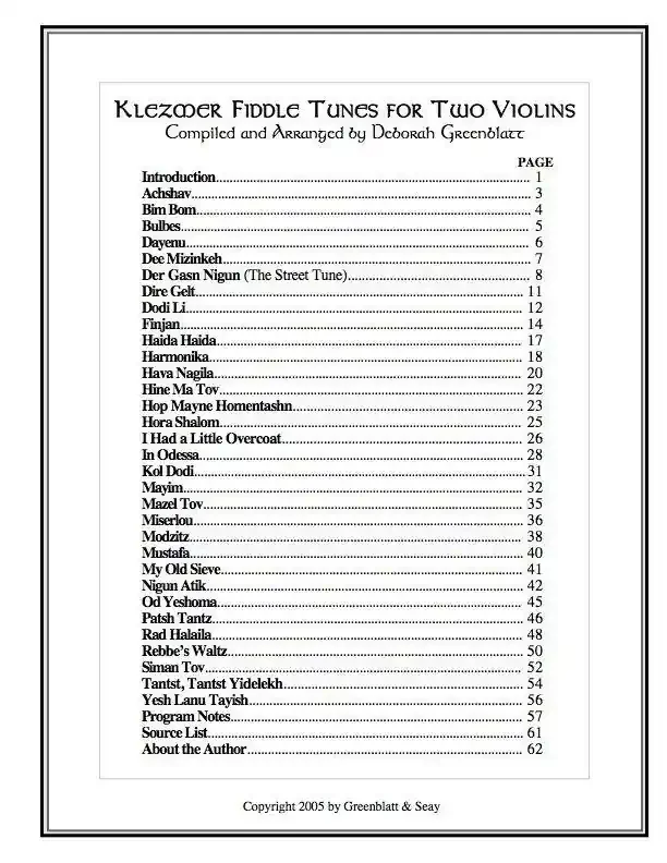 Klezmer Fiddle Tunes for Two Violins
