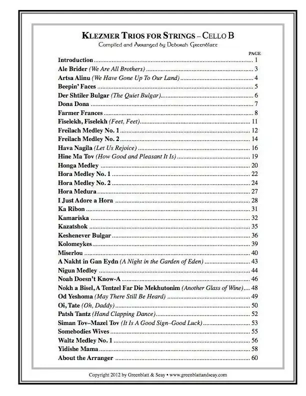 Klezmer Trios for Strings – Cello B