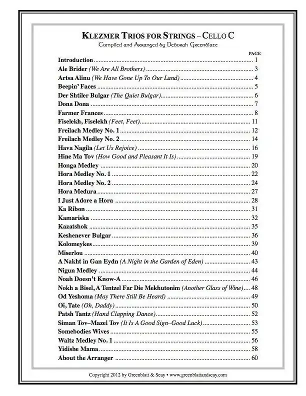 Klezmer Trios for Strings – Cello C
