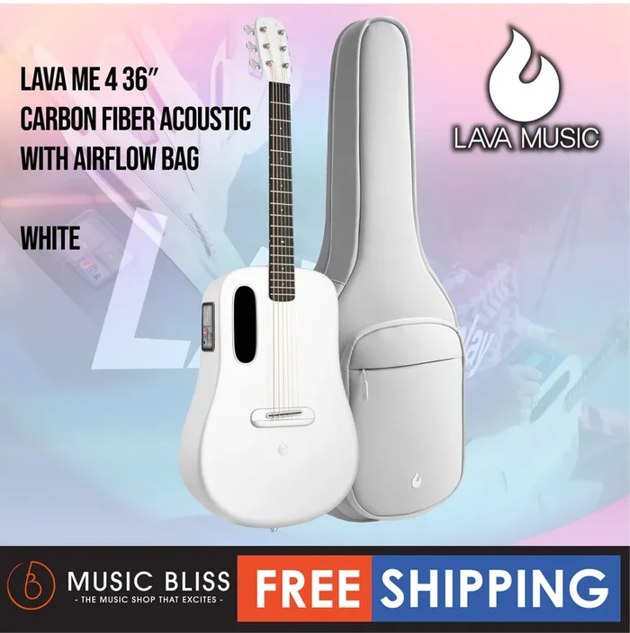 Lava ME 4 36″ Carbon Fiber Acoustic-Electric Guitar with Airflow Bag – White