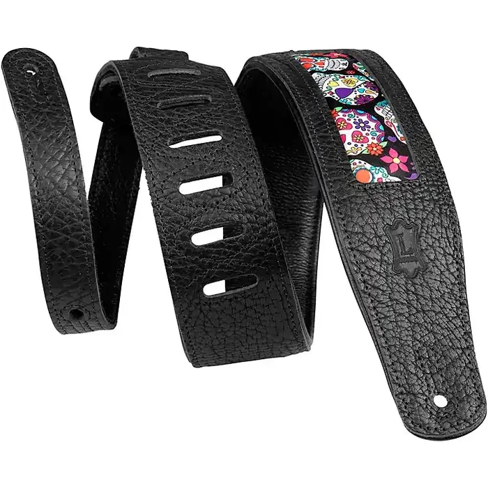 Levy‘s 2.5″ Calaca Black Leather Guitar Strap Eyes Guitar Center