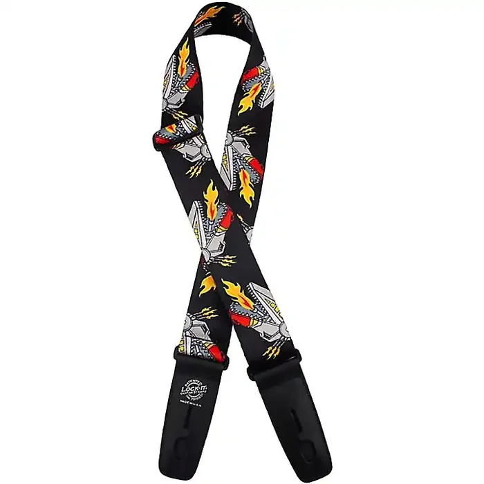Lock-It Straps Polymer Plush 2″ Locking Guitar Strap Robot T-Rex Guitar Center