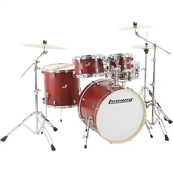 Ludwig BackBeat Elite 5-Piece Complete Drum Set With 22″ Bass Drum, Hardware and Cymbals Ruby Grain Guitar Center