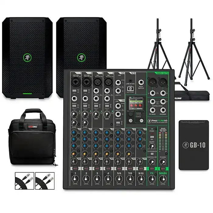 Mackie ProFX10GO Battery-Powered Mixer Bundle With Thump GO Speakers, Extra Battery, Stands, Cables & Mixer Bag Guitar Center