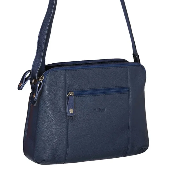 Milleni Women’s Nappa Leather Shoulder Crossbody Bag 28x22cm Navy