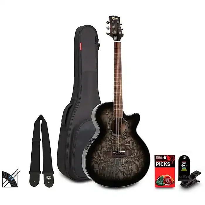 Mitchell MX430QAB Exotic Series Acoustic-Electric Guitar Pack Midnight Black Edge Burst Guitar Center