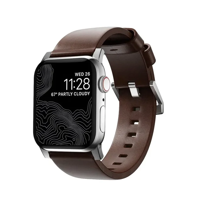 NOMAD Apple Watch Modern Band Silver Hardware [45mm/49mm] (Rustic Brown Horween Leather)