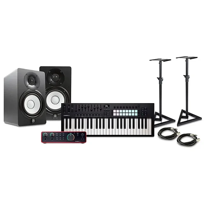 Novation Launchkey MK4 Keyboard Controller with Focusrite 2i2 USB Audio Interface and Yamaha HS5 5″ Studio Monitor Pair Package (Cables/Stands Included) 49 Key Package Guitar Center