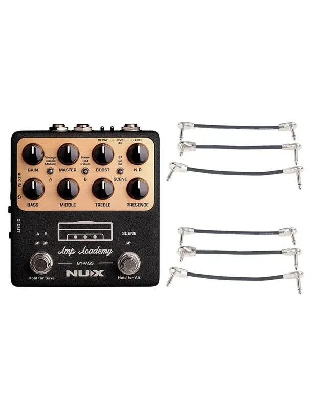 NUX Amp Academy Amp Modeler/IR Pedal + 2x Gator Patch Cable 3 Pack