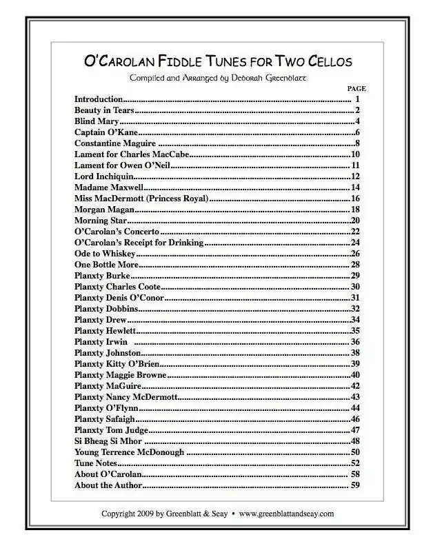 O‘Carolan Fiddle Tunes for Two Cellos