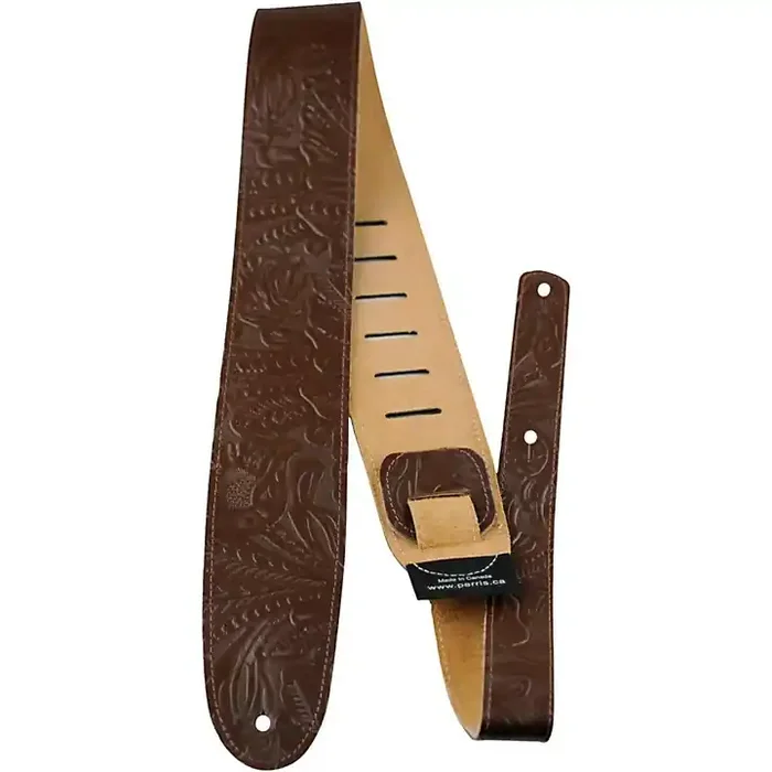 Perri‘s 2.5″ Tooled Western Flower Embossed Leather Guitar Strap Brown Guitar Center
