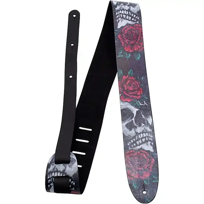 Perri‘s Printed Skull and Rose Leather Guitar Strap Black 2.5 in. Guitar Center