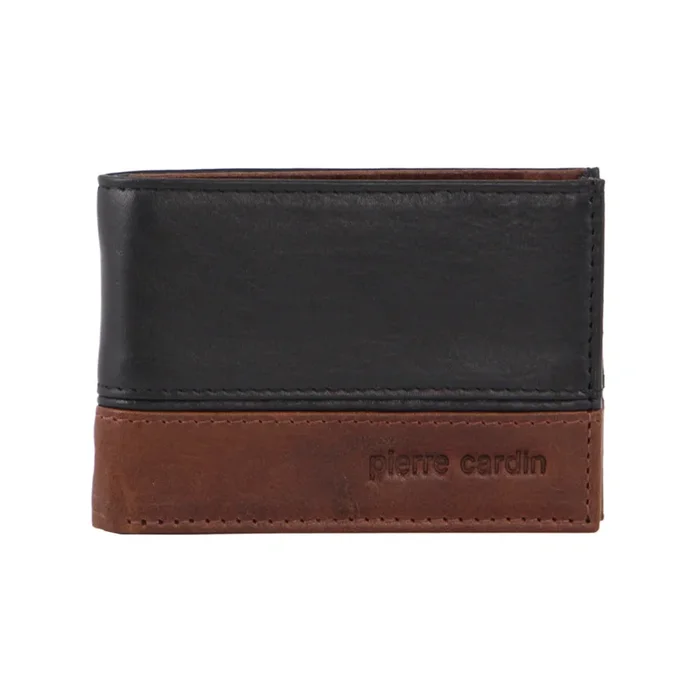 Pierre Cardin Men’s Leather Two Tone Slim Bi-Fold Wallet 10cm Black Cognac