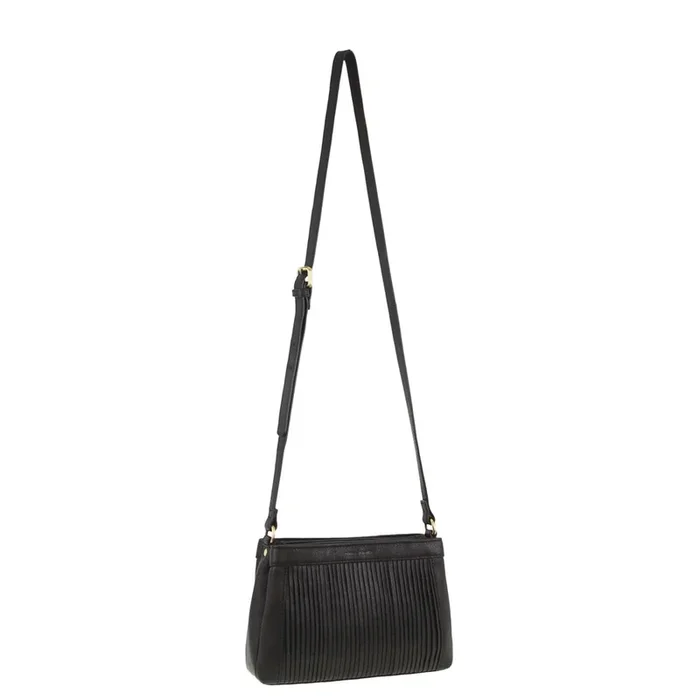 Pierre Cardin Women’s Leather Pleated Design Shoulder Crossbody Bag 24cm Black