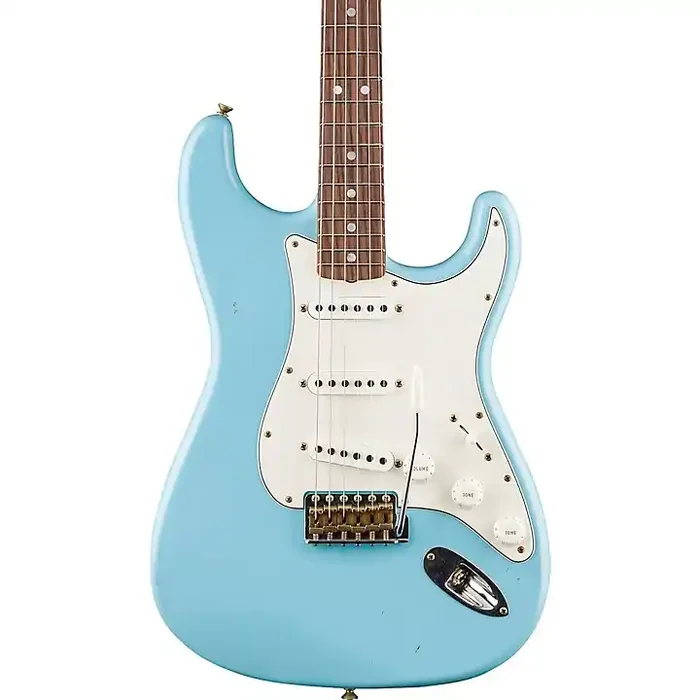 Platinum Fender Custom Shop 69 Stratocaster Journeyman Relic Electric Guitar Faded Daphne Blue Guitar Center