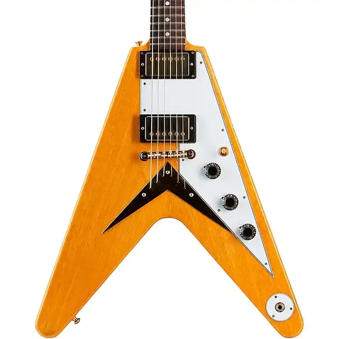 Platinum Gibson Custom 1958 Korina Flying V White Pickguard Electric Guitar Natural Guitar Center