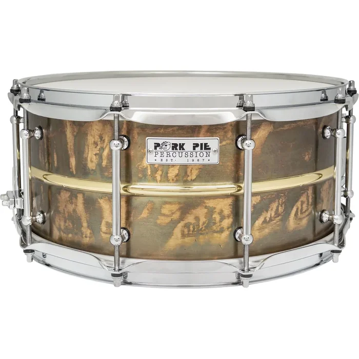 Pork Pie Percussion 6.5″ x 14″ Patina Brass Snare Drum w/ Polished Bead