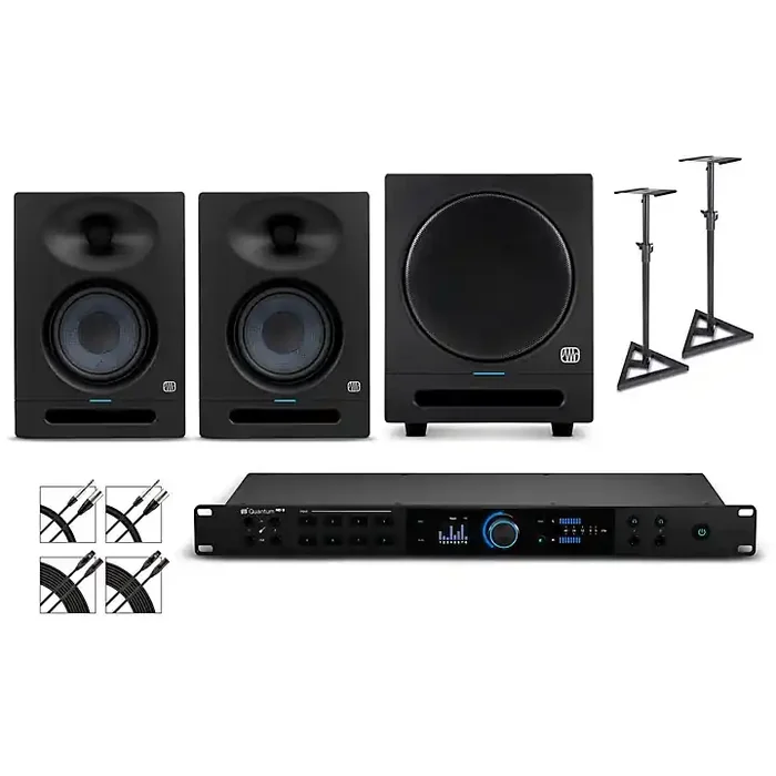PreSonus Quantum HD8 Audio Interface with Eris 2nd Gen 5″ Studio Monitor Pair & SUB8BT (Stands & Cables Included) Guitar Center