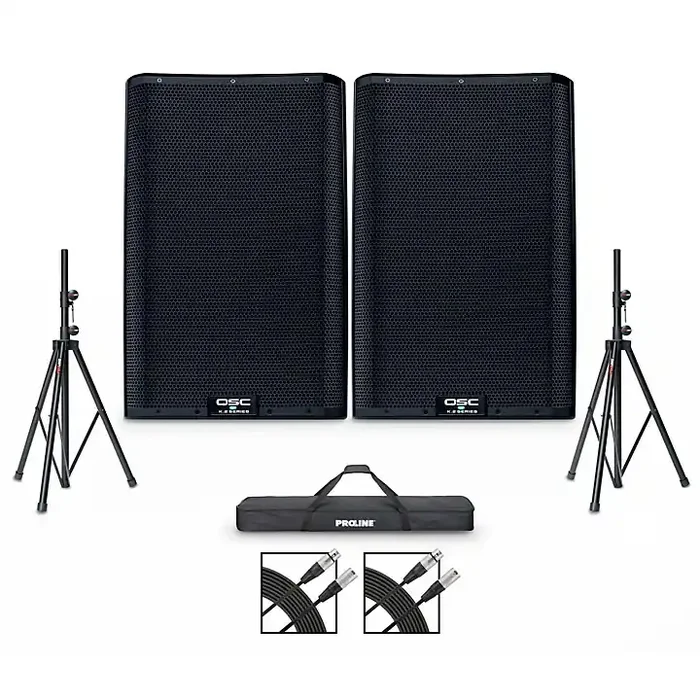 QSC K12.2 Powered Speaker Pair With Cables and Stands Guitar Center