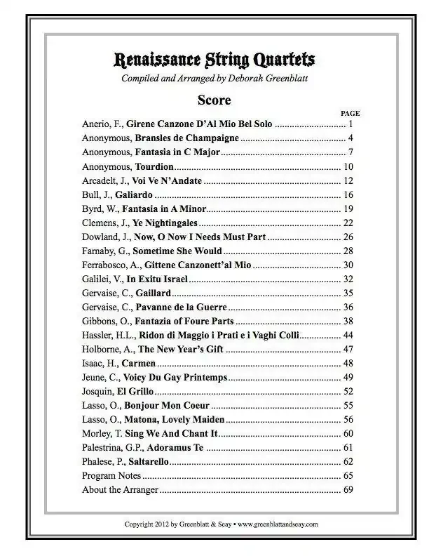 Renaissance String Quartets – Score