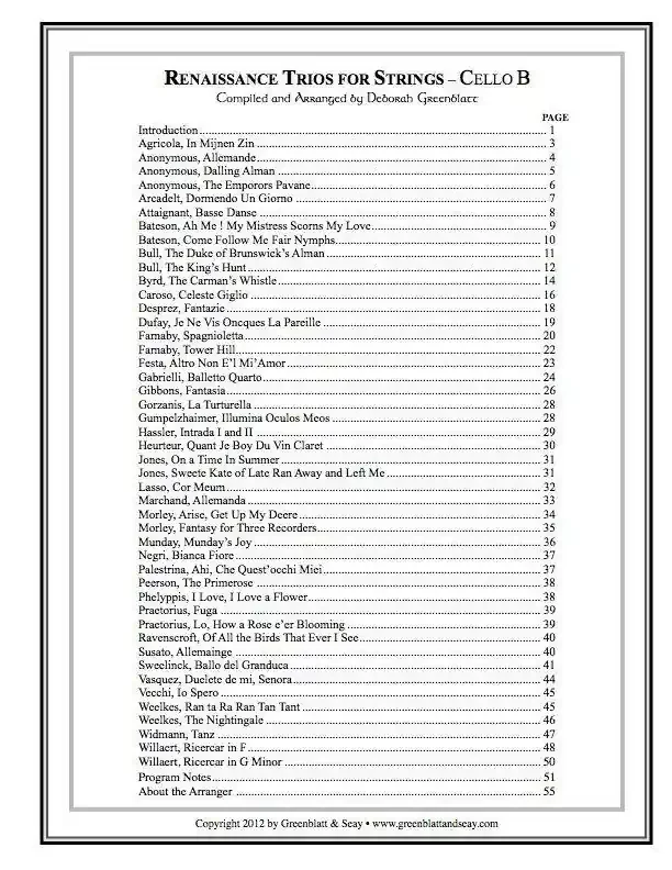 Renaissance Trios for Strings – Cello B