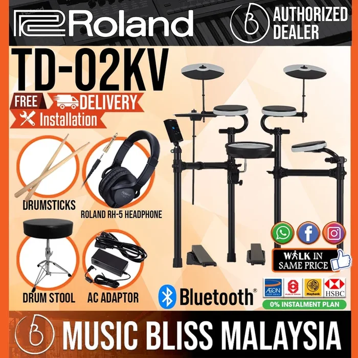 Roland TD-02KV V-Drums Electronic Drum Set with Headphone, Drum Throne and Drumsticks
