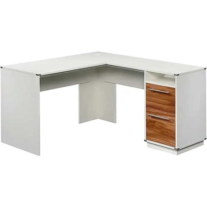 SAUDER L-Shaped Home Office Workstation for Recording and Content Creation Pearl White/Blaze Acacia Guitar Center