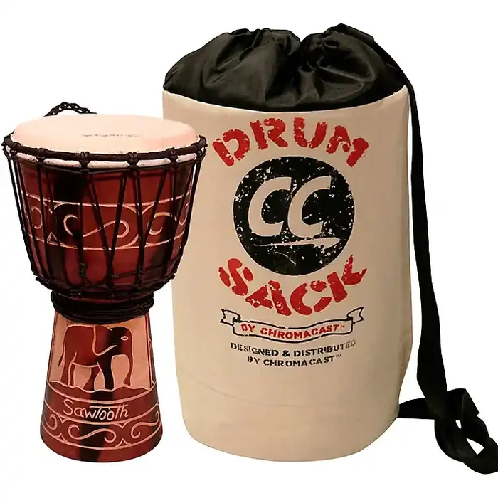 Sawtooth Harmony Series Hand-Carved Elephant Design Rope Djembe With ChromaCast Drum Sack 8 in. Guitar Center