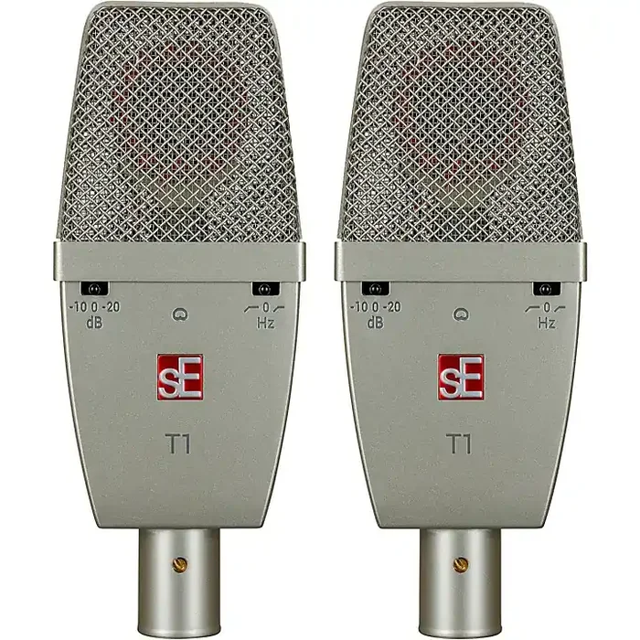 sE Electronics SE T1-PAIR Factory Matched Pair of T1 Large Diaphragm Condenser Microphones w/Mount and Case Titanium Guitar Center
